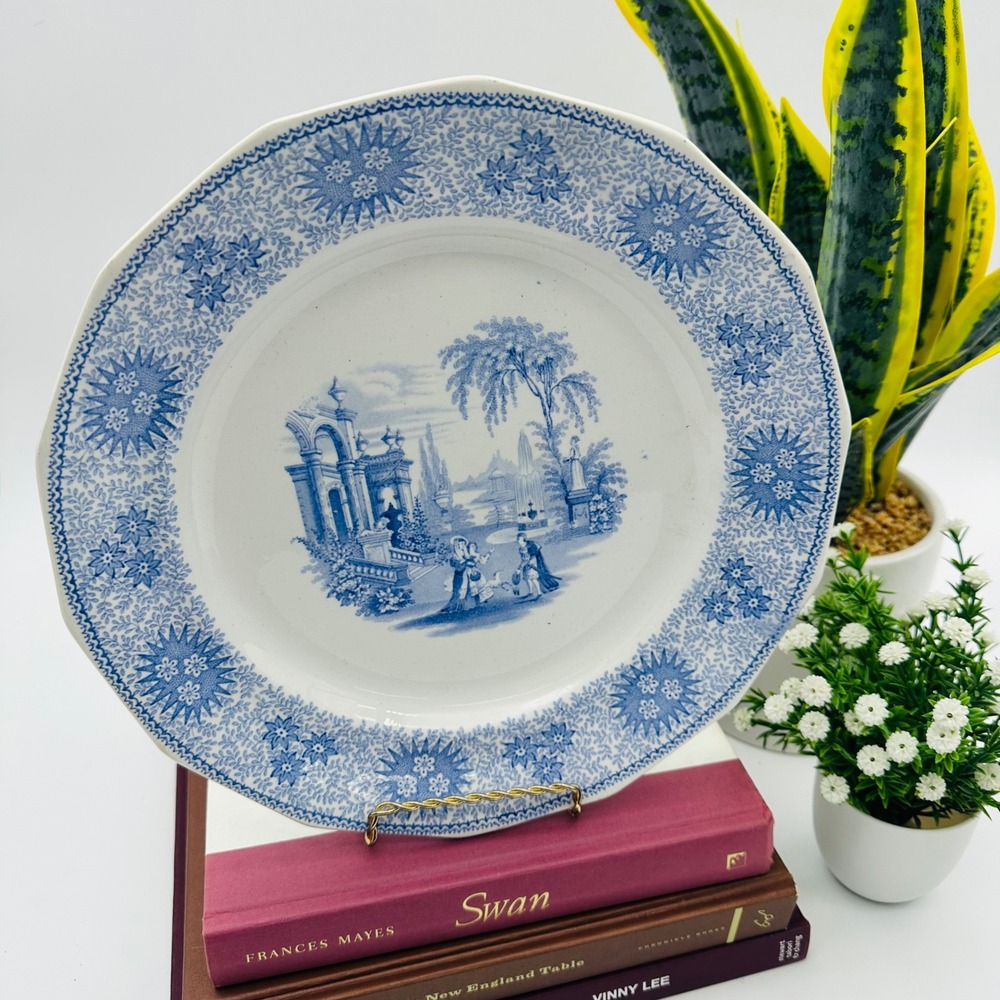 Vintage W Adams & Sons Isola Bella Light Blue White Transferware 10.5" Plate - Picture 7 of 7